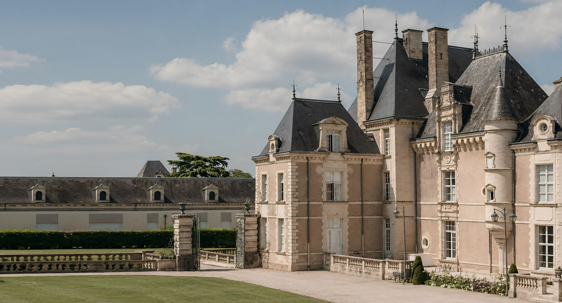 The Loire Valley chateau beneath a blue sky